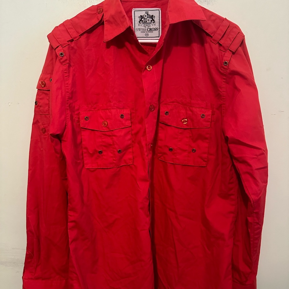 swiss cross button upshirt Men's Red Shirt Men’s size Medium
